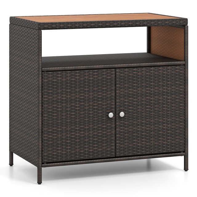 Costway Ντουλάπι κήπου από ρατάν με επιφάνεια εργασίας από ξύλο ακακίας, 90 x 53 x 86 εκ., καφέ HW75153