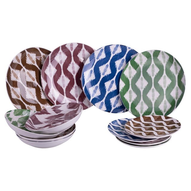 Galileo Σετ πιάτων 12 τεμαχίων από πορσελάνη, 4 διαφορετικά σχέδια τραπεζιού Ikat Sibilla 5921452