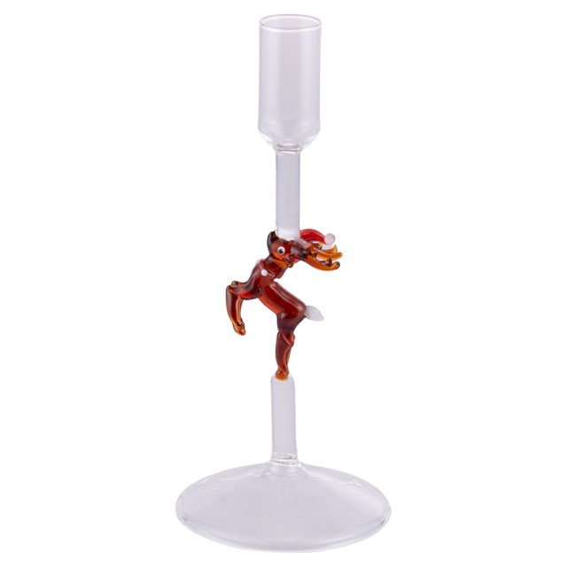 Villa dEste Home Πορτακάντηλο Χριστουγέννων από Βοριοπυριτικό Γυαλί με 3D Διακόσμηση Τάρανδου στη Βάση 5924558