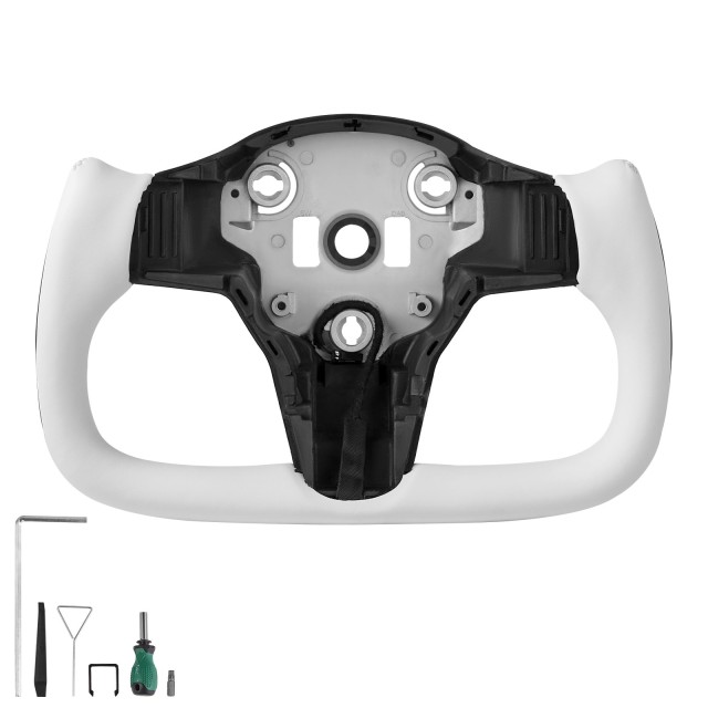 VEVOR Τιμόνι Carbon Fiber D-Shape Θερμαινόμενο, Δερμάτινη Αντιολισθητική Λευκή Λαβή για Tesla Model 3 (2016-2023) QCFXPZYTSL3286SO4001V9