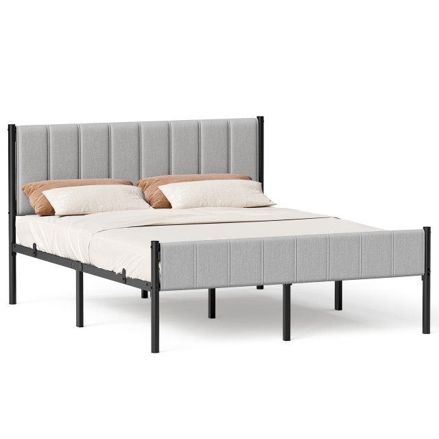 VASAGLE Διπλό Κρεβάτι  με Επένδυση Κεφαλαριού και Χάλκινες Λωρίδες, Υποστηρίζει έως 500kg, Εύκολη Συναρμολόγηση, 207x161.5x104cm RMB975G01