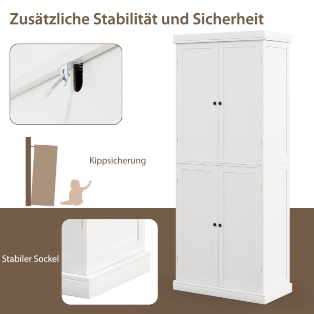 Costway Λευκός Ψηλός Ντουλάπι Μπάνιου με 4 Πόρτες & 6 Ράφια & 2 Ρυθμιζόμενα Ράφια JV11050WH+