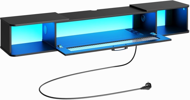 HOOBRO Κρεμαστό Έπιπλο TV 140 cm με 3 Πρίζες, 2 USB και LED, για Τηλεοράσεις έως 65, Μαύρο, 140 x 24 x 20,5 cm EBK34CDDS01