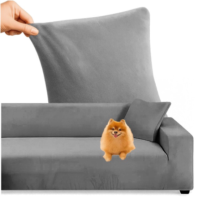 Ruhhy Ελαστικό Βελούδινο Κάλυμμα Γωνιακού Καναπέ - Σκούρο Γκρι, 145 - 185 εκ.  26037