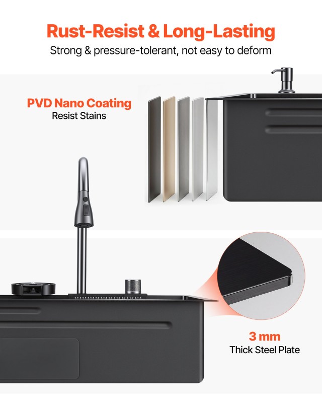 VEVOR Νεροχύτης Κουζίνας Inox 85 cm, Εντοιχιζόμενος, Μονής Γούρνας 85 x 46 x 23,6 cm QRSSCLHSTSPDF8KVK001V0