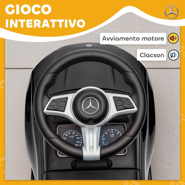AIYAPLAY Παιδικό Αυτοκίνητο με Άδεια Χρήσης Mercedes Benz με Κόρνα και Χώρο Αποθήκευσης, 65x28x39 εκ., Μαύρο 370-438V00BK