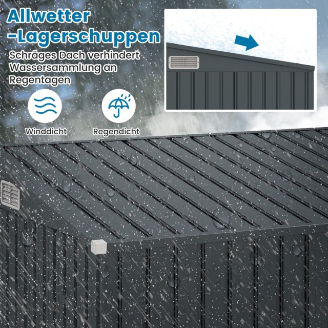 Costway Μεταλλική Αποθήκη Κήπου με Μπροστινή & Πλαϊνή Πόρτα & Στέγη Εργαλειοθήκη Σπιτάκι Εργαλείων GT4276GR+