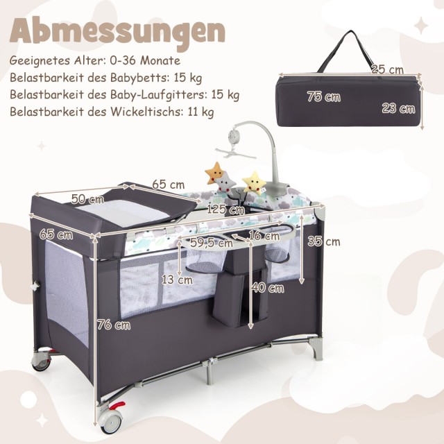Costway Πολυλειτουργικό Κρεβατάκι Μωρού 5-σε-1 με Αλλαξιέρα, Πάρκο και Κέντρο Δραστηριοτήτων BE10041GR