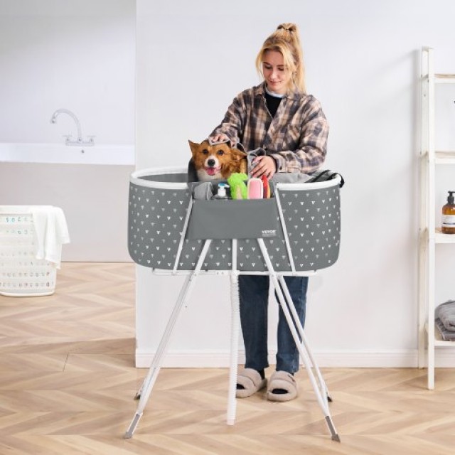 VEVOR Πτυσσόμενη Μπανιέρα για Σκύλους, Υπερυψωμένος Γκρι Σταθμός Ντους για Μικρά και Μεσαία Κατοικίδια. GJRQCWYGQHSKWNN3XV0