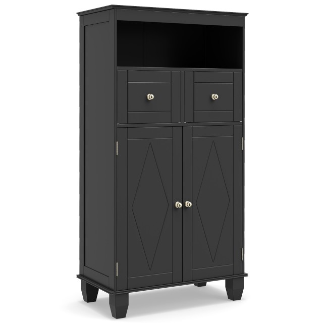 Costway Οργανωτής Αποθήκευσης Μπάνιου με Πόρτες σε Μαύρο Χρώμα JV12898DK