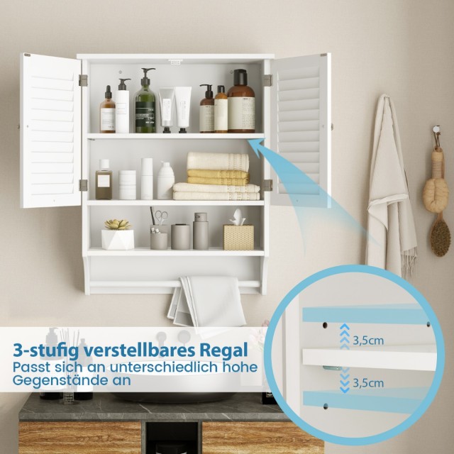 Costway Κρεμαστό Φαρμακείο με 2 Πόρτες Λαμέλας 58 x 22 x 75 cm Λευκό BA7874WH