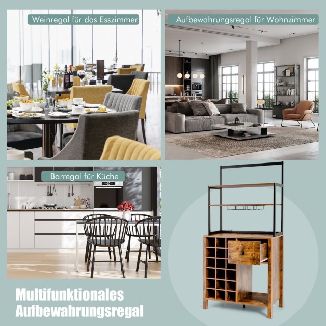 Costway Πολυλειτουργικό Ράφι Κουζίνας 74 x 40 x 160 cm με Χώρο για Κρασιά και Ποτήρια, Σταθερή Κατασκευή JV10117CF+