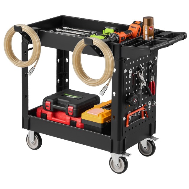 VEVOR Καρότσι Εργασίας 2 Επιπέδων 250 kg με Περιστρεφόμενες και Σταθερές Ρόδες με Φρένα DXFSSYTCDXAMB0YQL001V0