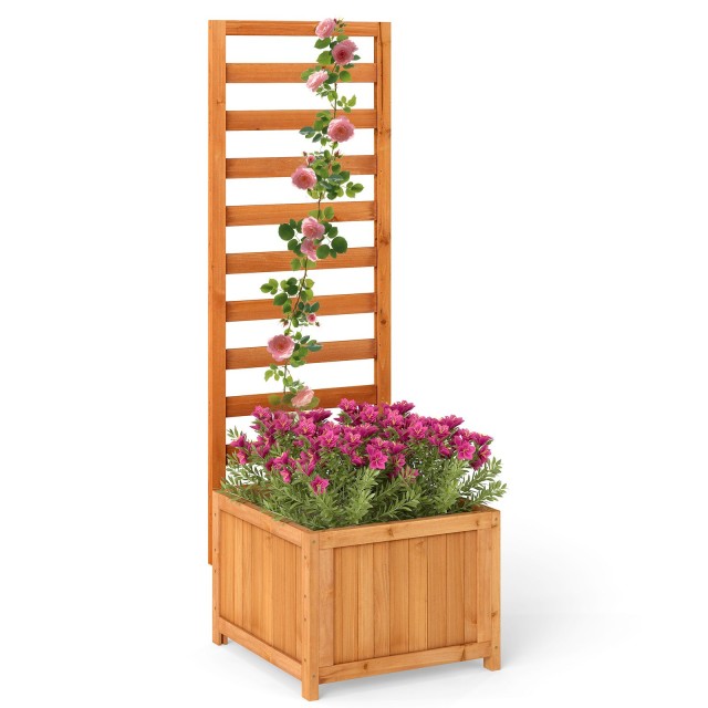 Costway Ξύλινη Υπερυψωμένη Ζαρντινιέρα 123 cm x 40,5 cm x 42,5 cm   με Πλέγμα για Αναρριχώμενα Φυτά και Αποστραγγιστικές Οπές GT4646OR