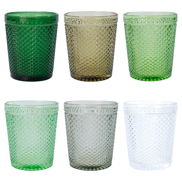 Villa DEste  Σετ 6 ποτήρια νερού 300 ml από γυαλί με εργοστασιακή επιφάνεια diamond Honey Greenery 5920871