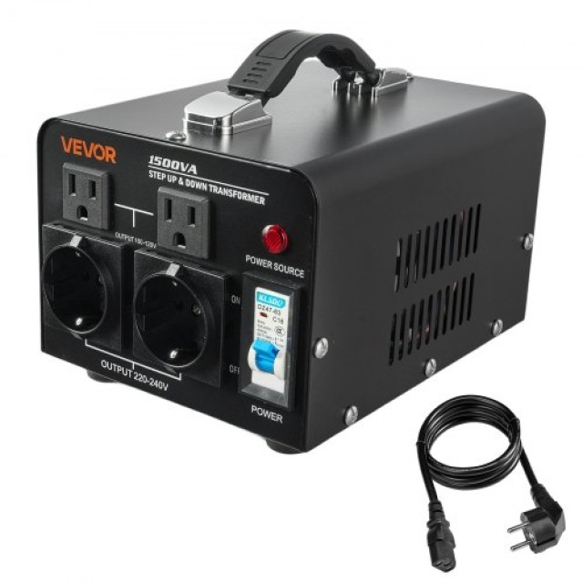 VEVOR Μετασχηματιστής Τάσης 1500VA, Βαρέως Τύπου Αναβάθμιση/Υποβάθμιση, 110V σε 220V & 220V σε 110V, με Πρίζες ΗΠΑ και ΕΕ SXDYZHQSD110XHT37001V2