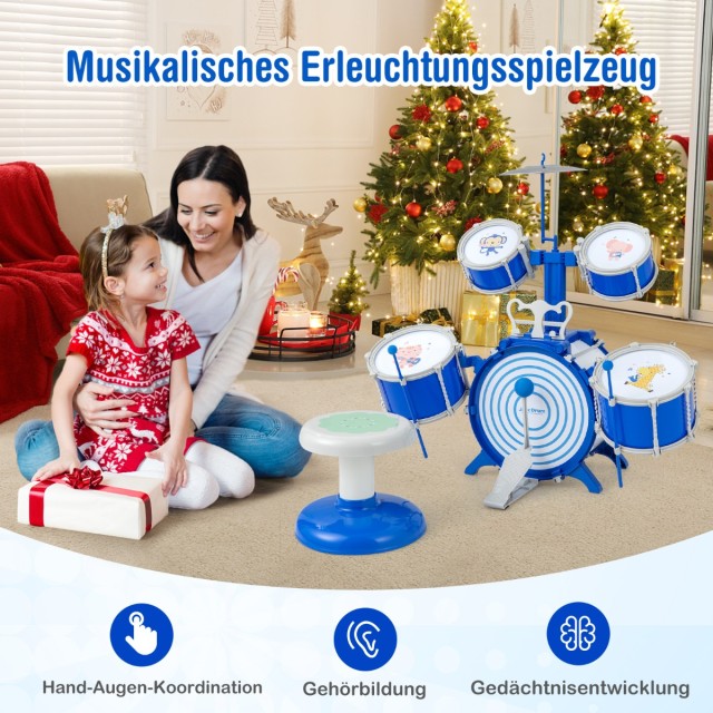 Costway Σετ Παιδικών Κρουστών με Κάθισμα & Πεντάλ σε Μπλε Χρώμα TM10059BL