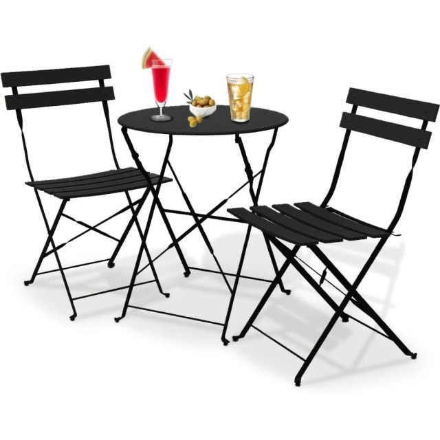Shally Dogan Σετ 3 Τεμαχίων Κήπου: Πτυσσόμενο Τραπέζι και 2 Καρέκλες Μπιστρό Μοντέλο Παρίσι, Μαύρο 02001845