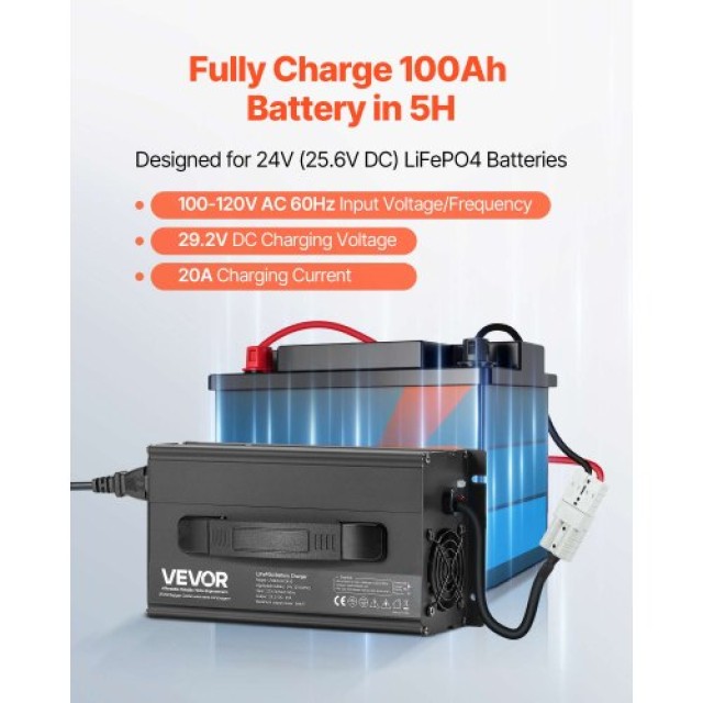 VEVOR Φορτιστής LiFePO4 24V 20A 29.2V AC-DC για RV FCCDQ24V20A0KO4EE001V2