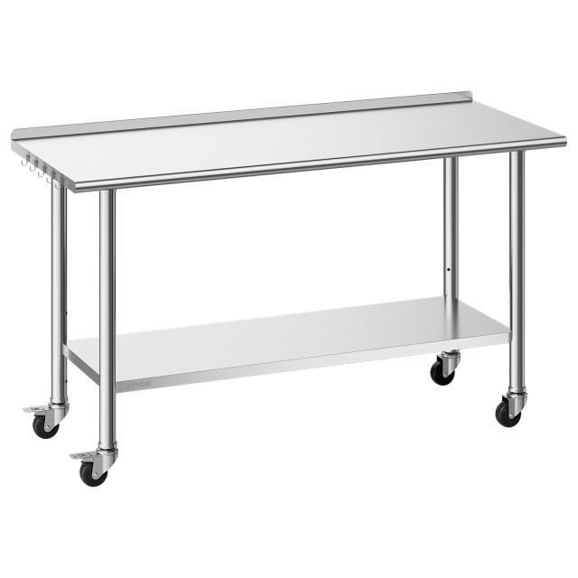 VEVOR Τραπέζι Εργασίας Inox 61x152 εκ. με Ρόδες, Πλάτη και Ρυθμιζόμενο Ράφι CFBXGGZTLCDJ1QD0B001V0