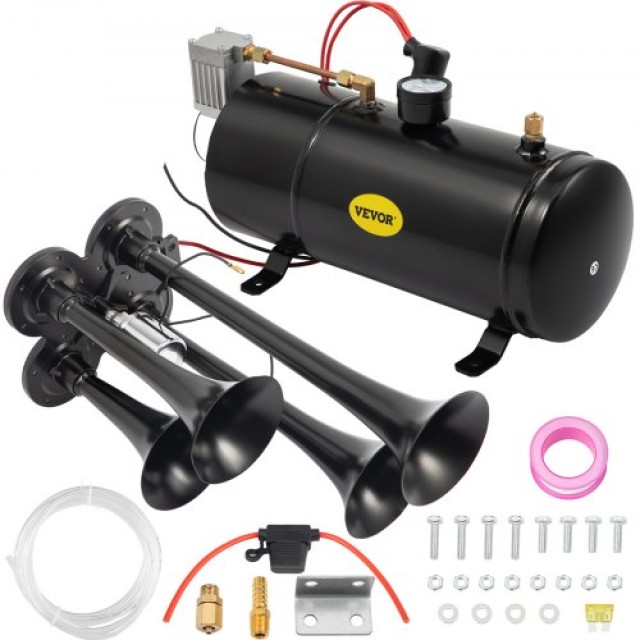 VEVOR Σετ Αερόκορνας Quad 4 με Κομπρεσέρ 150 PSI 12V 3 Λίτρων για Φορτηγά και Σκάφη 12VLBYSJ000000001V0