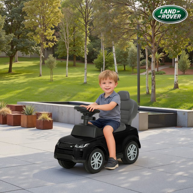 AIYAPLAY Αυτοκινητάκι Περπατούρας Land Rover με Λαβή και Μπάρα, PP/Ατσάλι, 84 x 40 x 94,5 cm, Μαύρο 370-436V00BK