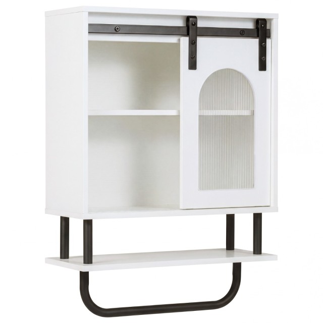 Costway Λευκός Κρεμαστός Ντουλάπι Μπάνιου με Κρεμάστρα Πετσετών & Ανοιχτό Ράφι 70 x 50 x 20 εκ. JV13417WH