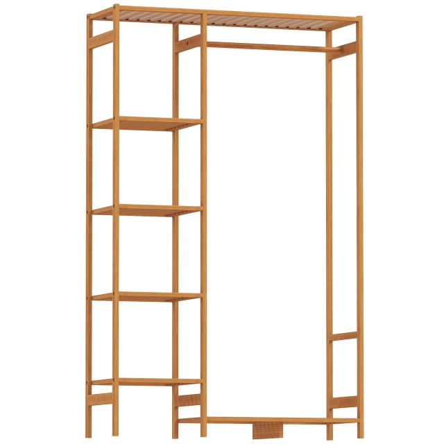 HOMCOM Κρεμάστρα από Μπαμπού με 6 Ράφια και Ράβδο για Κρεμάστρες, 90x30x145 cm, Φυσικό Ξύλο 850-250V00ND
