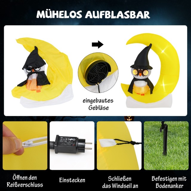 Costway Μεταμορφώστε τον Κήπο σας με Φουσκωτή Διακόσμηση Μεγάλο Φεγγάρι και Μάγισσα Κουκουβάγια CM24939DE