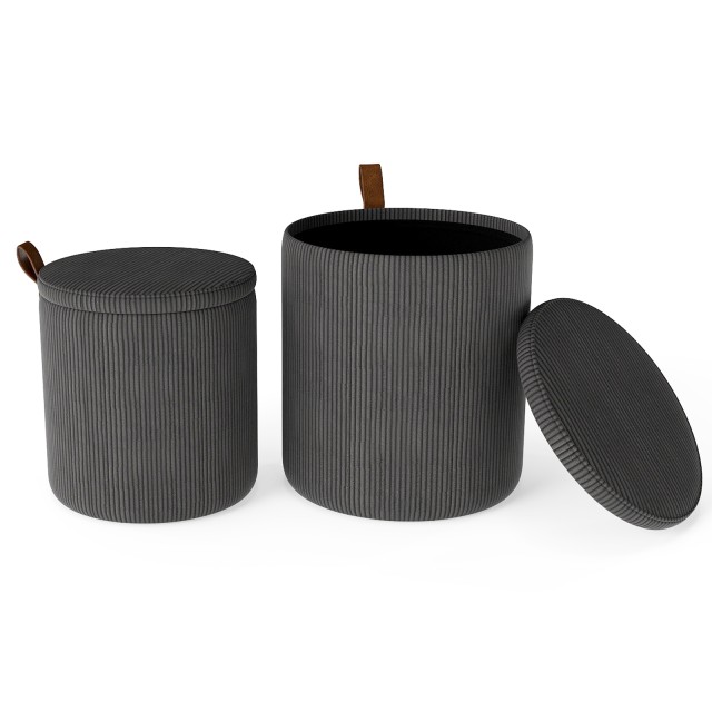 Costway Σετ 2 Στρογγυλών Υποποδίων με Χώρο Αποθήκευσης και Αφαιρούμενα Καπάκια - Γκρι JV12931GR