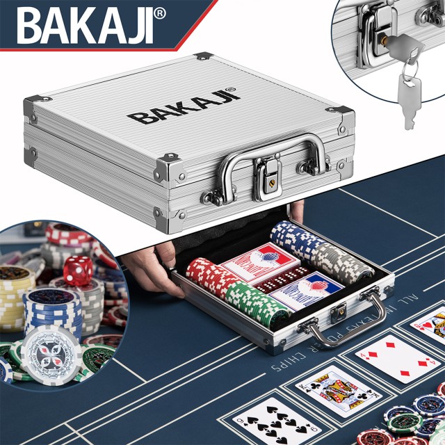 BAKAJI  Σετ Βαλιτσάκι Πόκερ 100 Μάρκες Αλουμινίου 2 Τράπουλες Texas Holdem Blackjack  02840136