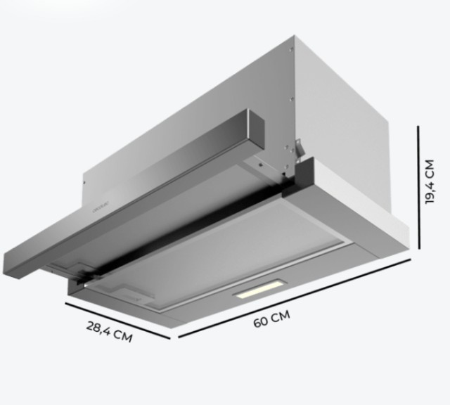 CECOTEC  Τηλεσκοπικός Απορροφητήρας Bolero Flux TLM 603500 Inox, 60cm, 350m³/h, 70W, Κλάση A, 2 Ταχύτητες, Φίλτρο Άνθρακα  CEC-02861