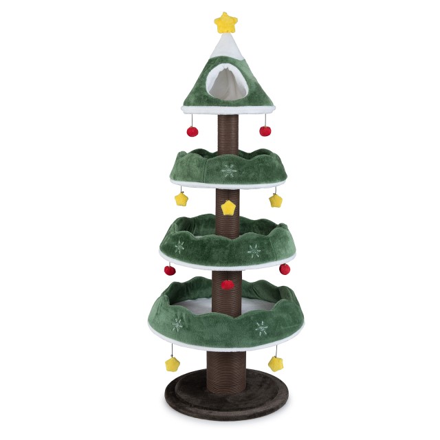 Costway 179 cm Χριστουγεννιάτικο Δέντρο Γάτας με 3 Πλατφόρμες & 11 Μπάλες - Δέντρο Αναρρίχησης για Γάτες PV10448GN