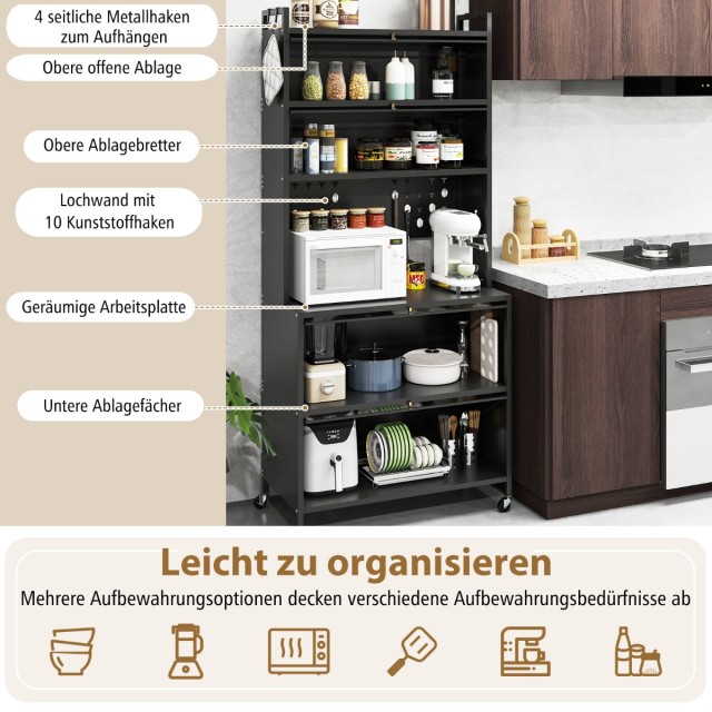 Costway 6-επίπεδος Κουζινόθηκη με Ανοιχτό Ράφι, Διαφανείς Πόρτες & Ρόδες, Κατασκευασμένος από Ανθρακοχάλυβα JV12281BK