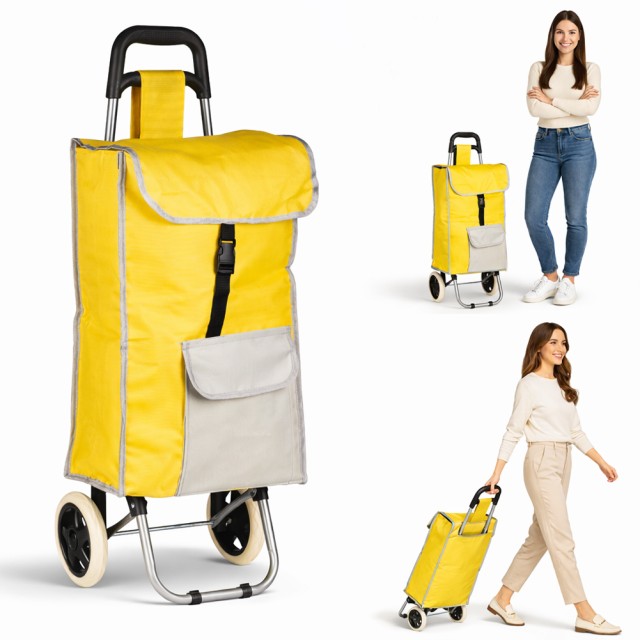 BAKAJI Καρότσι Τρόλεϊ Ψυγείο Zeus Κίτρινο με Ρόδες και Εργονομική Λαβή 35x30x90εκ 02001967