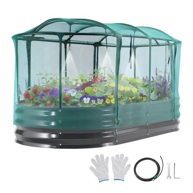 VEVOR Αυτοποτιζόμενο Γαλβανιζέ Ανυψωμένο Παρτέρι με Μεταλλικό Διάτρητο Κάλυμμα, 1800x900x300mm, Αντικραδασμικό, Σκούρο Γκρι JSYHZZC631FTP86LD001V0