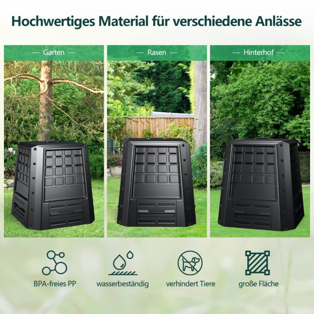 Costway Μαύρος Θερμοκομποστοποιητής Κήπου 380L με Ρυθμιζόμενους Αεραγωγούς GT4452EU