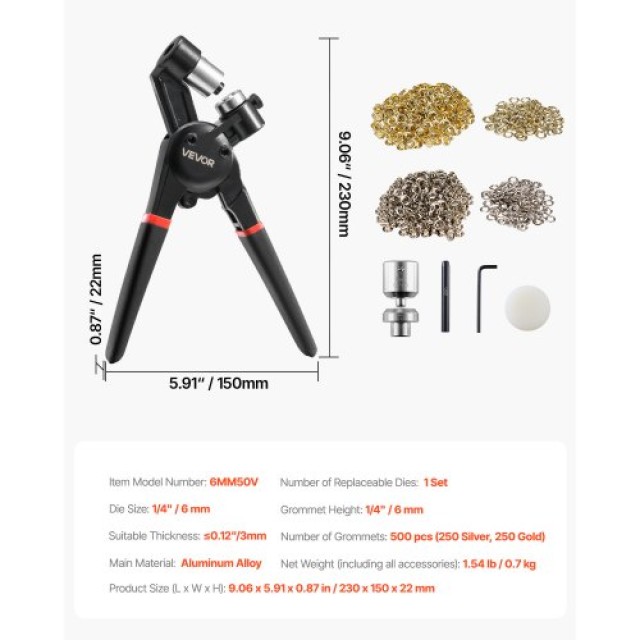 VEVOR Σετ Εργαλείων Μεταλλικών Τρουκ 500 Τεμ 6 mm σε Χρυσό και Ασημί KYQDMJT6MM50VF38G001V0