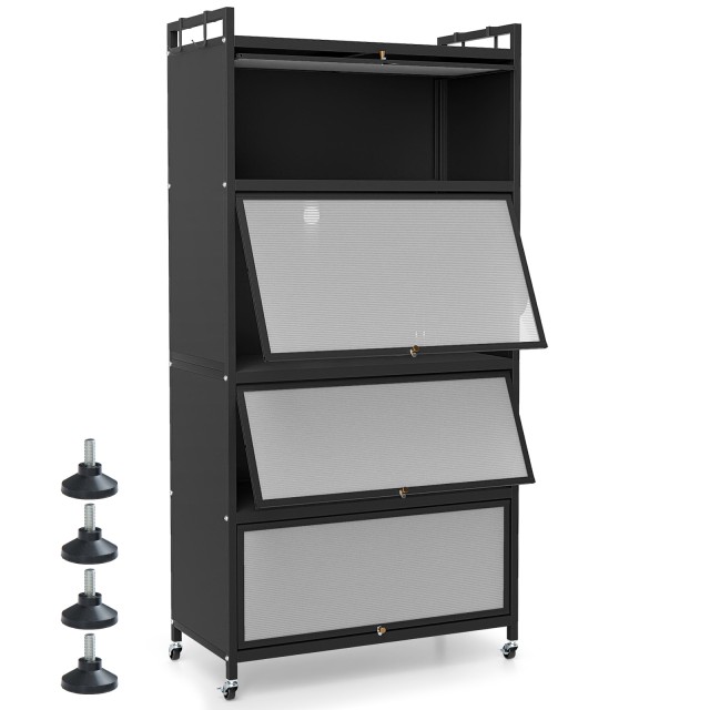 Costway Ντουλάπι Κουζίνας με 4 Ανοιγόμενες Πόρτες και Κινητό Σταντ για Φούρνο Μικροκυμάτων - Μαύρο 162 x 81 x 40 εκ JV13139BK