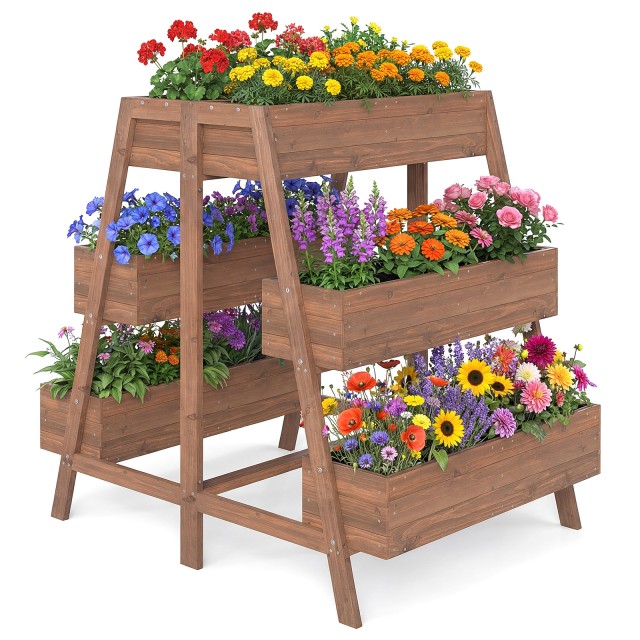 Costway Πολύεπιπέδες Ξύλινες Ζαρντινιέρες με Σχέδιο Λάτας & 6 Κασπώ Φυσικής Απόχρωσης 126x90x115 εκ. GT4501CF