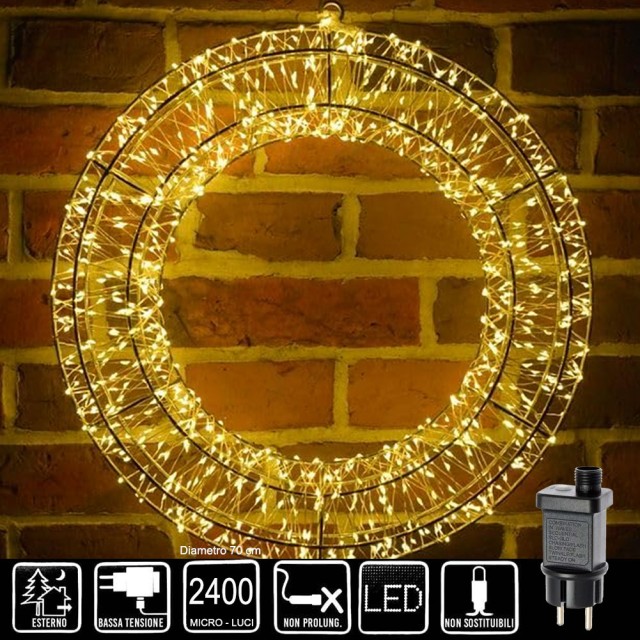 BAKAJI 3D Μεταλλικό Χριστουγεννιάτικο Στεφάνι με 2400 Φώτα LED Διάμετρος 70 εκ για Κρέμασμα 02842873