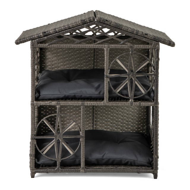 Costway Διώροφη Ρατάν Γατοκατοικία με Αφαιρούμενα Μαξιλάρια PV10298GR