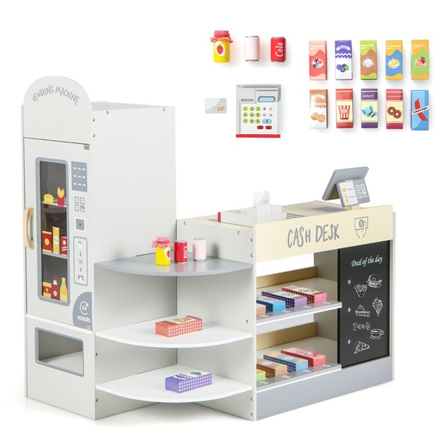 Costway Παιδικό Σετ Σούπερ Μάρκετ με Ταμειακή Μηχανή & Αυτόματο Πωλητή & Πίνακα Γκρι TM10083GR