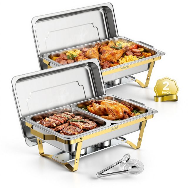 VEVOR Σετ 2 Δοχεία Μπεν Μαρί Buffet από Ανοξείδωτο Ατσάλι 8,5L με Πάτο, Δίσκους, Καυστήρα και Λαβίδα ZFXCLBXGG1GQ2L6A9001V0