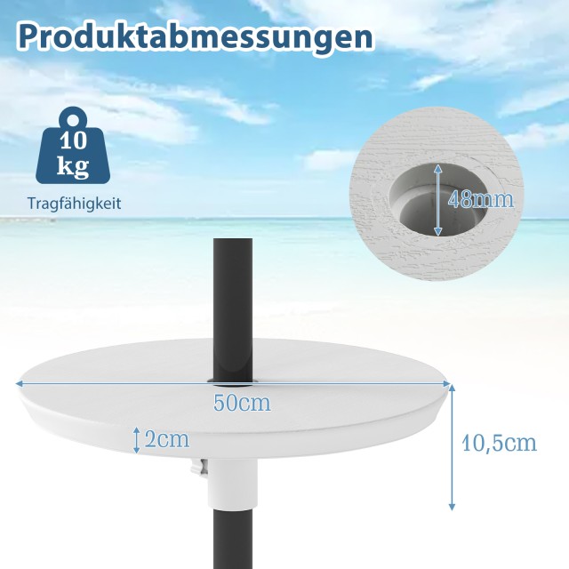 Costway Ρυθμιζόμενο τραπέζι ομπρέλας με οπή για στύλο 38-48 mm, λευκό, 10,5 x 50 x 50 cm NP12727WH