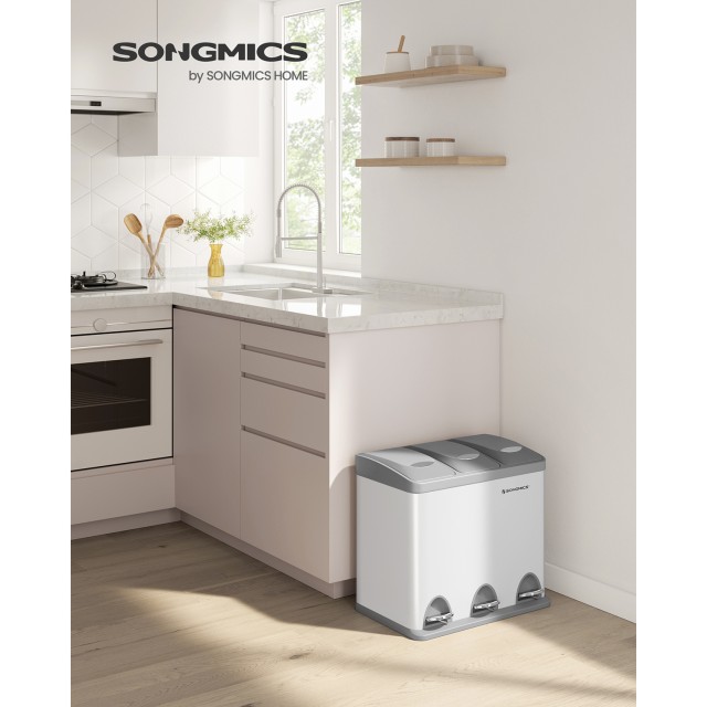 Τριπλός Κάδος Ανακύκλωσης με Πεντάλ 24lt 47 x 28.3 x 39.5cm Λευκό / Γκρι LTB24WT Songmics
