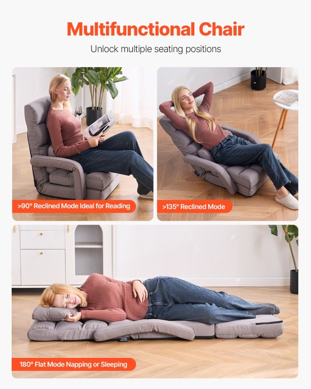 Πολυθρόνα Δαπέδου με 5 Ρυθμιζόμενες Θέσεις και Μπράτσα 64 x 63 x 69 cm Γκρι DBYZDCKYFS00BNW2KV0 Vevor