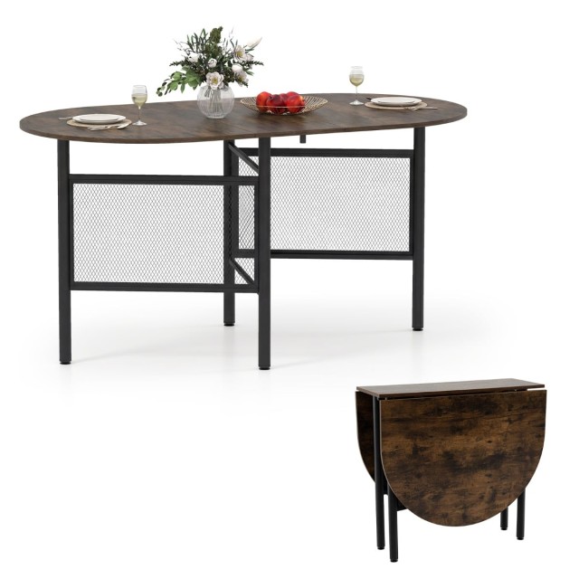 Costway Πτυσσόμενο οβάλ τραπέζι τραπεζαρίας για 6-8 άτομα, καφέ KC59367CF