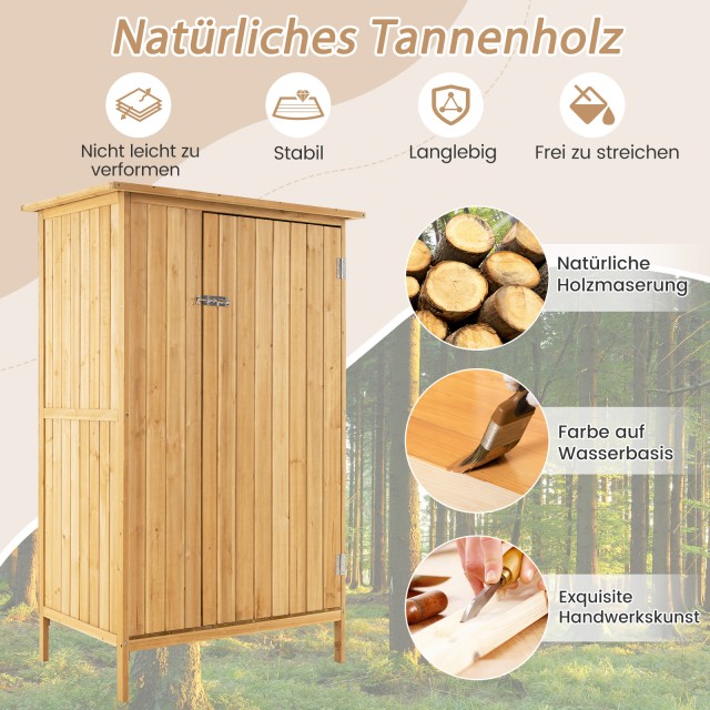 Costway Ξύλινη Αποθήκη Κήπου με Ασφαλτική Στέγη και Κλείδωμα - 3 Ράφια, 5 Γάντζοι - 91x66x150 εκ. GT4246NA+