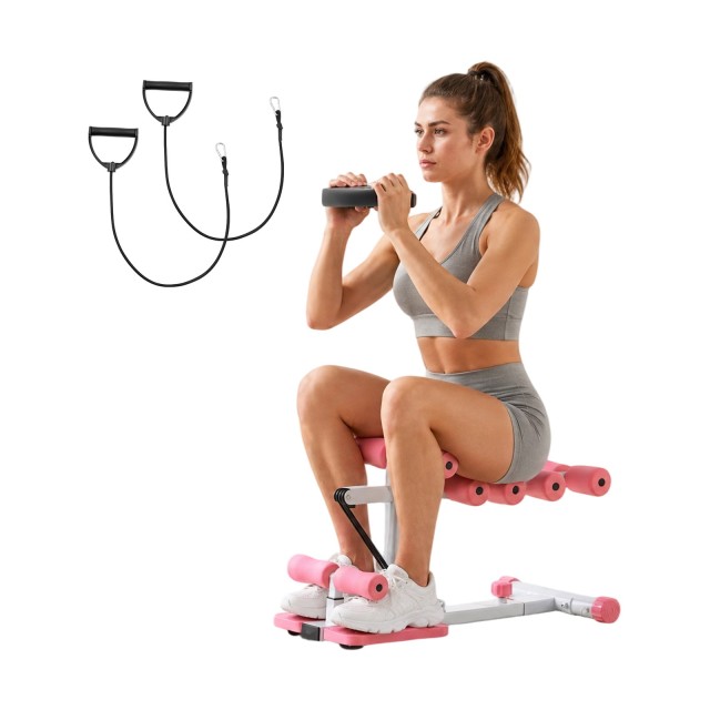 VEVOR Μηχάνημα Deep Squat Ρυθμιζόμενο με 3 Λάστιχα Αντίστασης, Αναδιπλούμενο, για Γλουτούς και Κορμό, Ροζ/Λευκό SXSDJPZZLSGZVOTU1001V0